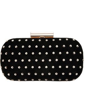 faux suede black clutch with gold studs